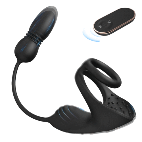 Eveandlove 9 Thrusting & Vibrating Prostate Massager with Dual Cocking Rings Testicular Stimulator