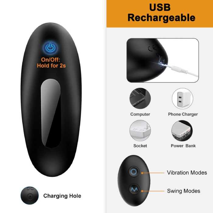 3 in 1 Prostate Vibrator Toy with 5 Wiggle & 2x10 Vibration Modes