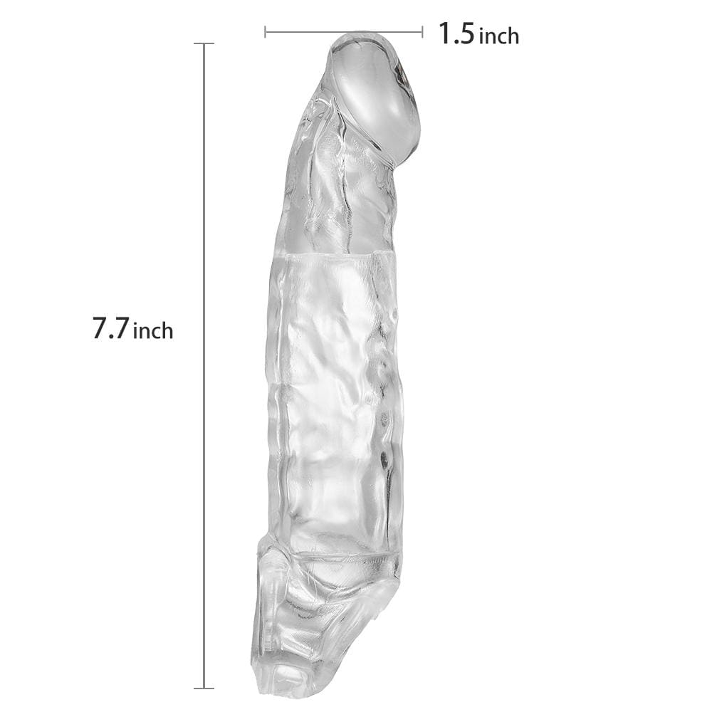 7.8” Clear Textured Thicken Lengthen Penis Enhancement Sleeve