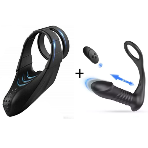 10 Vibration Modes Double Penis Ring Vibrator with Taint Teaser