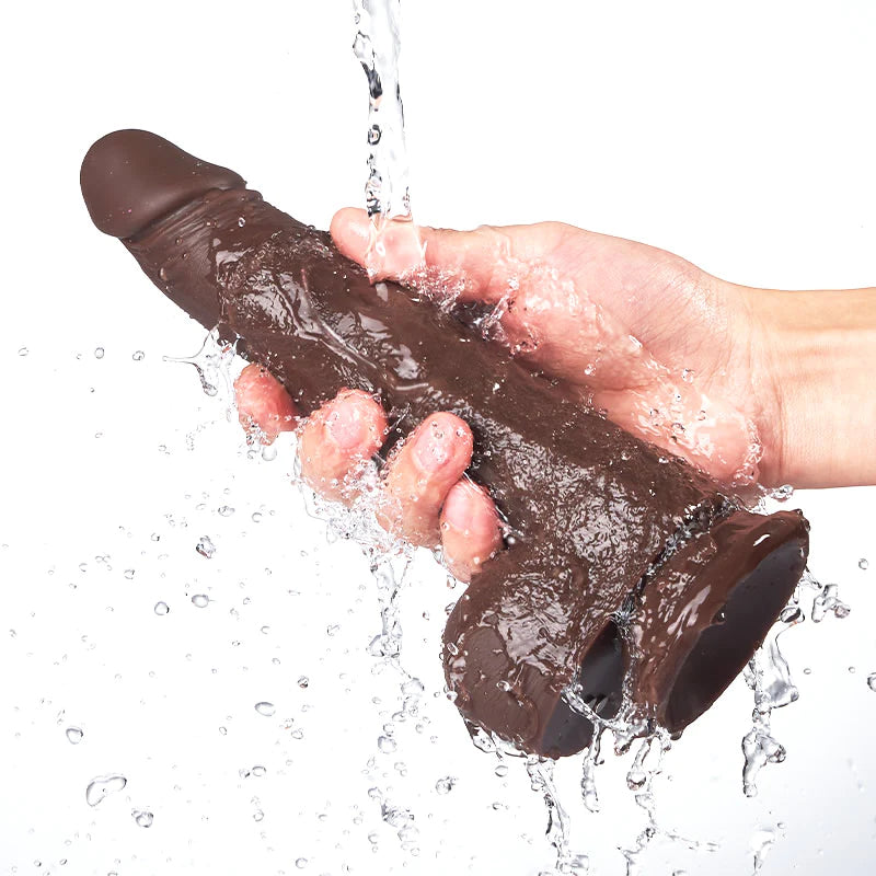 Black Warrior 8.7-Inch Remote Control 5 Thrusting 10 Vibrating Rotating Dildo in Dark Brown