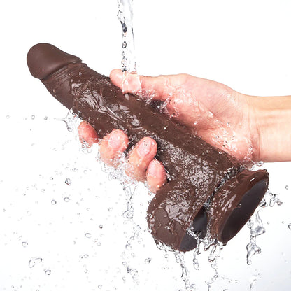 Black Warrior 8.7-Inch Remote Control 5 Thrusting 10 Vibrating Rotating Dildo in Dark Brown