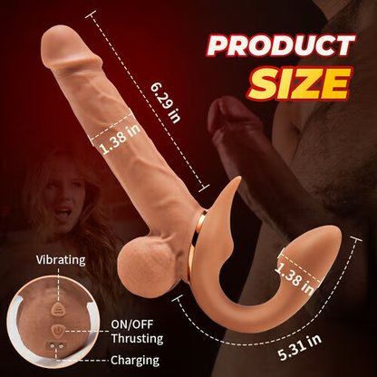 Jessell 9 Vibrating Telescopic Clitoral Strap On Adjustable Lifelike Dildo Rabbit Ear Double Ended