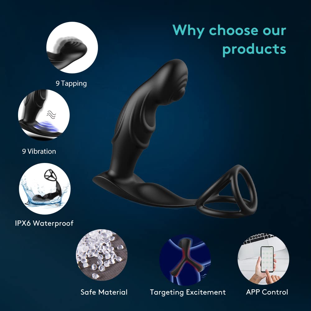 APP Control 9 Vibration and Tapping Butt Plug G Spot Vibrator for Prostate Stimulator