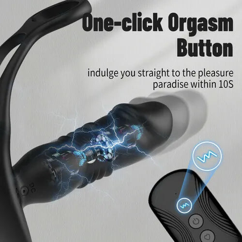 Superbuyg™ 12-Vibration, 3-Push Prostate Massager with Dual Penile Rings
