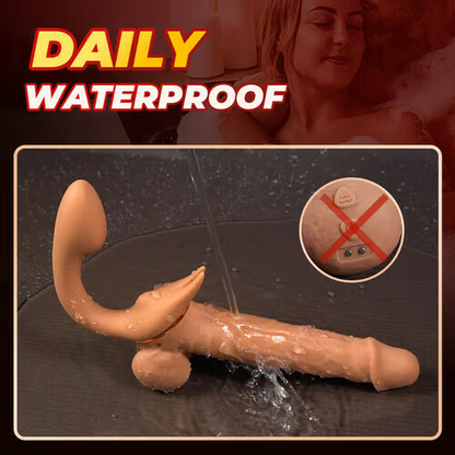 Jessell 9 Vibrating Telescopic Clitoral Strap On Adjustable Lifelike Dildo Rabbit Ear Double Ended