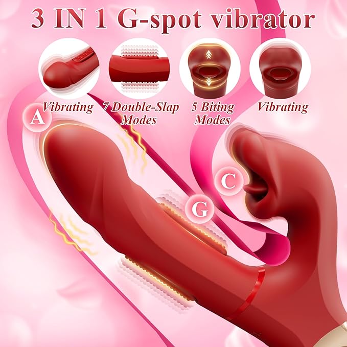 G Spot Vibrato: 3 in 1 Tongue Rose Clitoral Vibrator, 7 Flapping & 5 Biting Vibration Modes