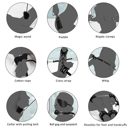 11 Pcs BDSM Leather Bondage Sets Restraint Kits for Women and Couples