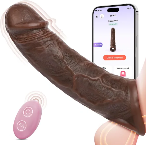 (BLACK) Eveandlove APP Controlled 9 Vibration Intensities Vibrating Penis Sleeve