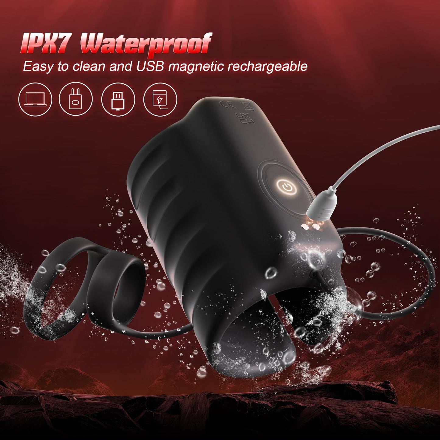 APP & Remote Control 9 Vibrating with 2 Cock Penis Ring Stretchy Male Masturbator