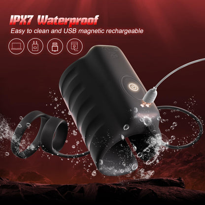 APP & Remote Control 9 Vibrating with 2 Cock Penis Ring Stretchy Male Masturbator