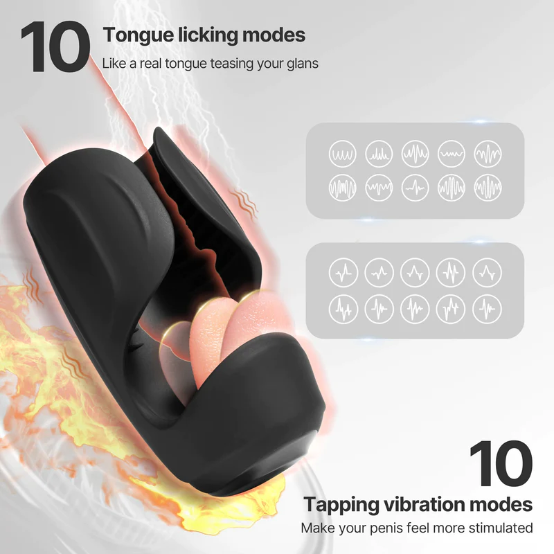10 Tongue Licking Vibrations and 10 Beating Vibration Modes Penis Training Vibrator