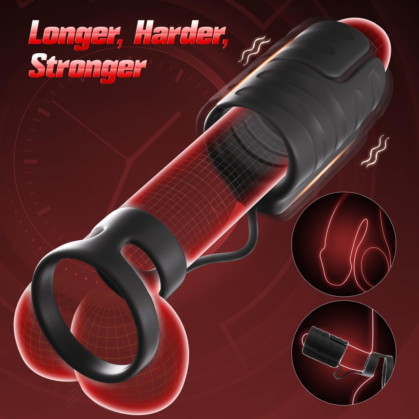 APP & Remote Control 9 Vibrating with 2 Cock Penis Ring Stretchy Male Masturbator