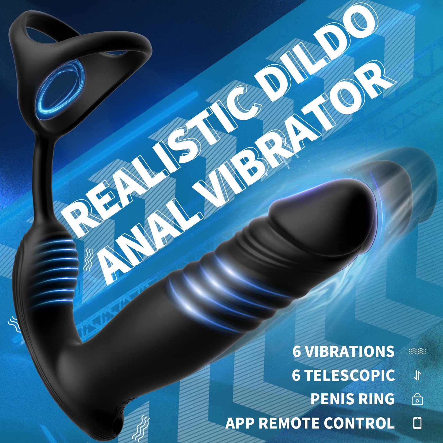 6 Mode Prostate Massager with Cock Ring, App and Remote Control for Couples