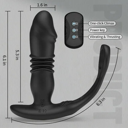 Superbuyg™ 12-Vibration, 3-Push Prostate Massager with Dual Penile Rings