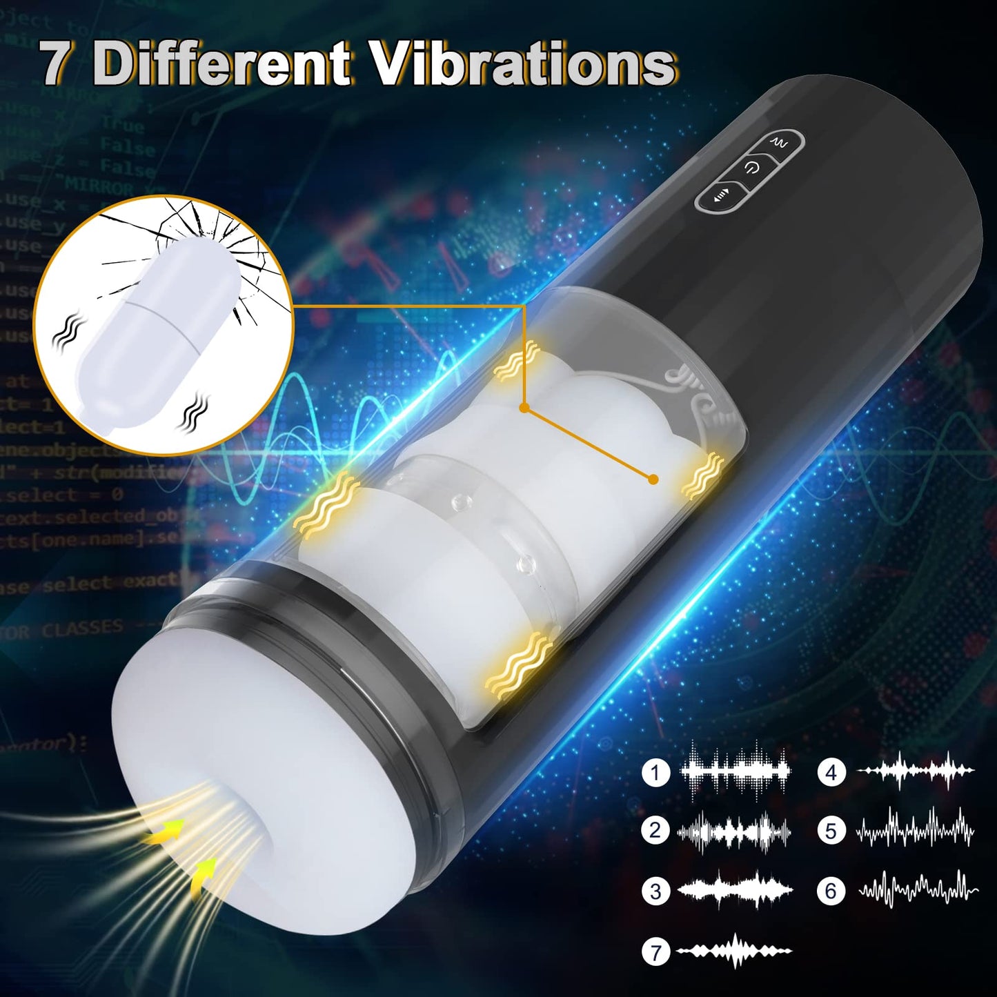 Hands-Free Male Oral Sex Toy with 6 Thrusts& Suctions 7 Vibrations (Milk White Sleeve)