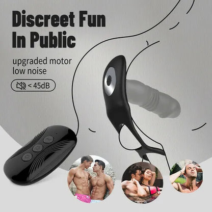 Superbuyg™ 12-Vibration, 3-Push Prostate Massager with Dual Penile Rings